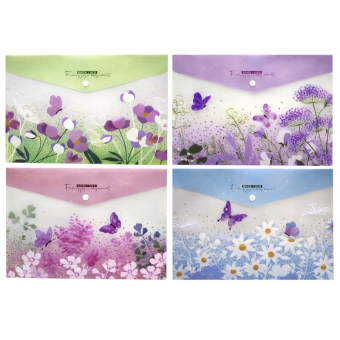 Купить Папка-конверт с кнопкой А4 "Butterfly Flower" 180 мкм. оптом